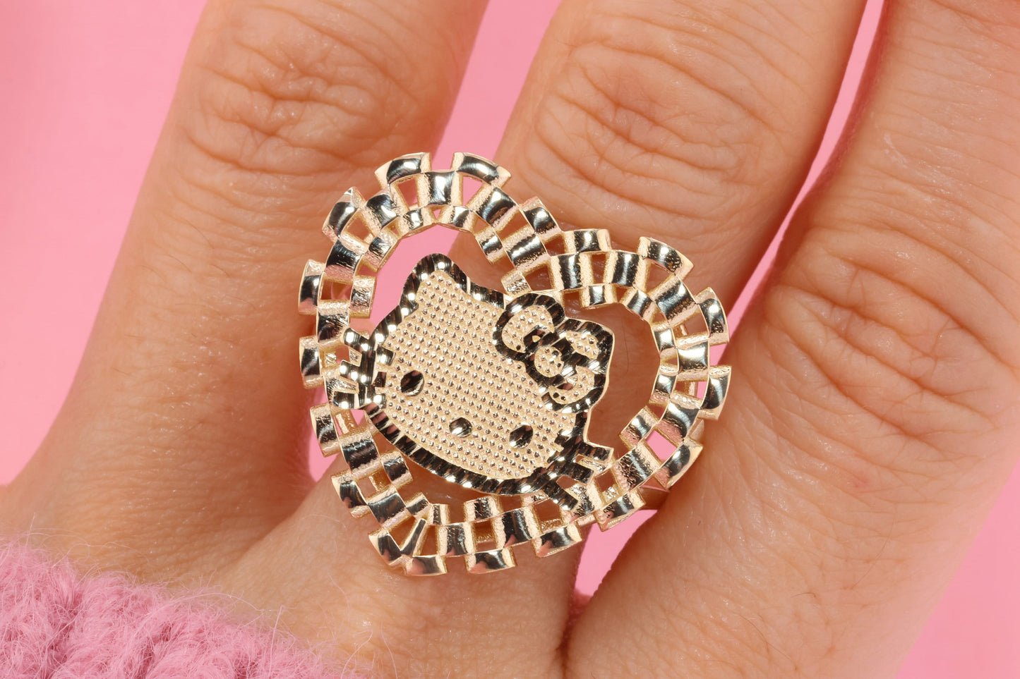 10K Solid Gold Heart Rolex Style Kitty Ring