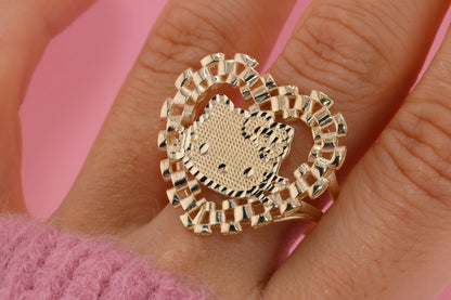 10K Solid Gold Heart Rolex Style Kitty Ring
