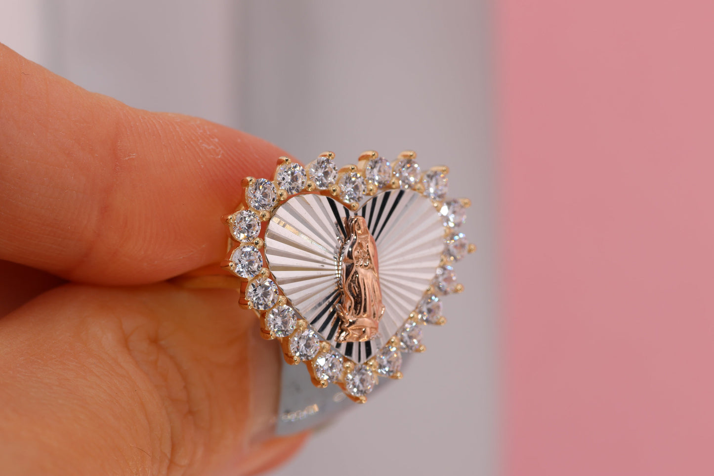 14k Solid Gold Virgin Mary Virgen Maria Lady Guadalupe Ring B