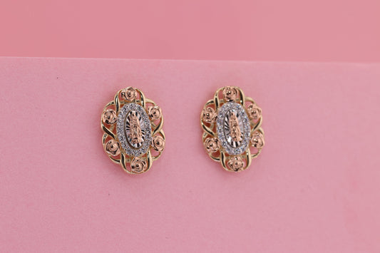 14k Solid Gold Virgin Mary Virgen Maria Lady Guadalupe Earrings F