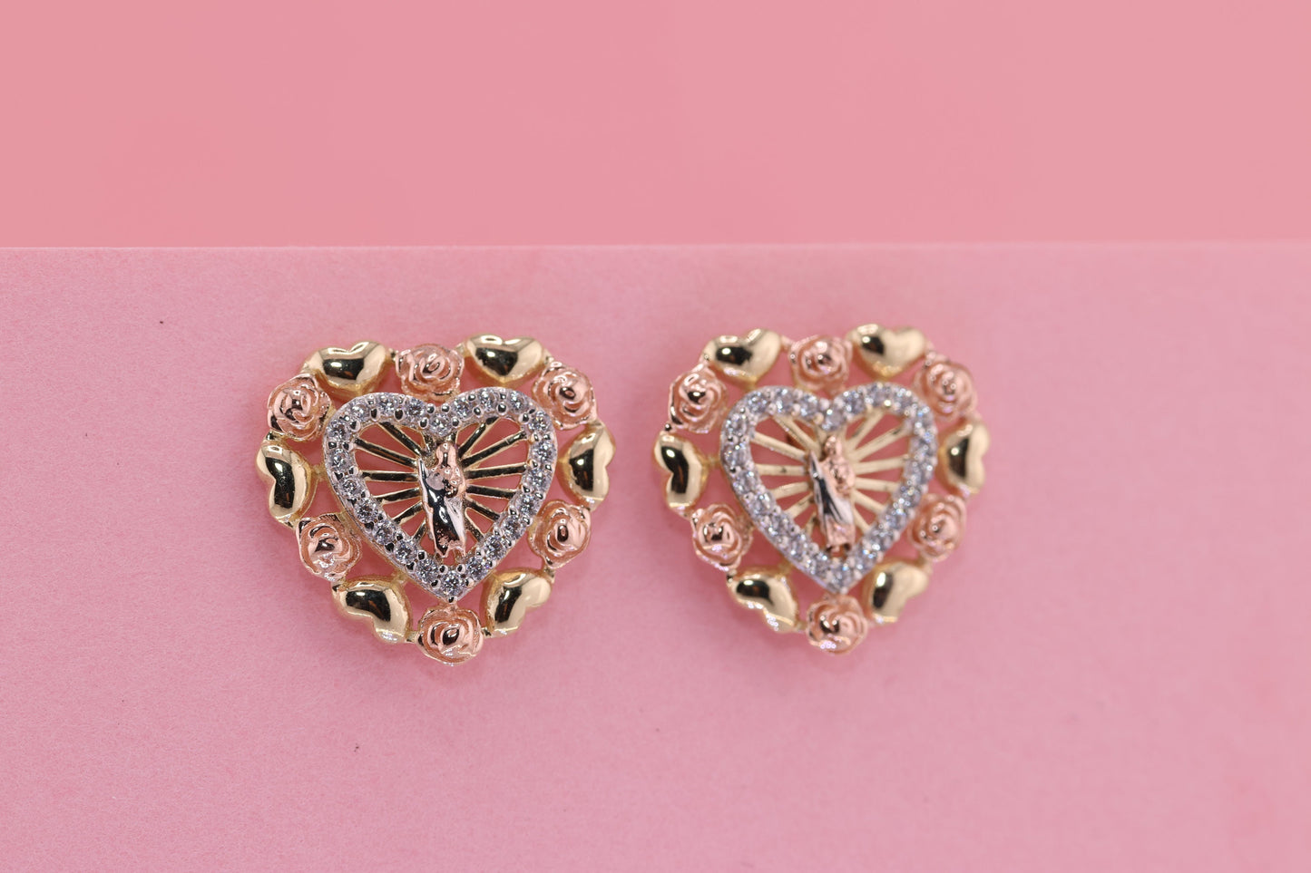 14k Solid Gold Virgin Mary Virgen Maria Lady Guadalupe Earrings E