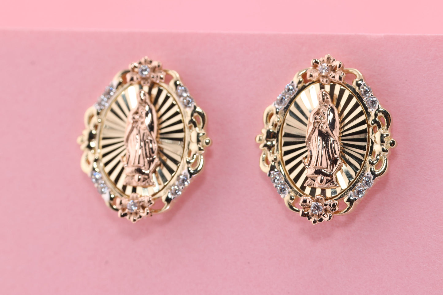 14k Solid Gold Virgin Mary Virgen Maria Lady Guadalupe Earrings C