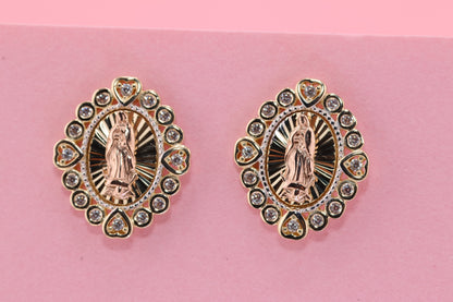 14k Solid Gold Virgin Mary Virgen Maria Lady Guadalupe Earrings B