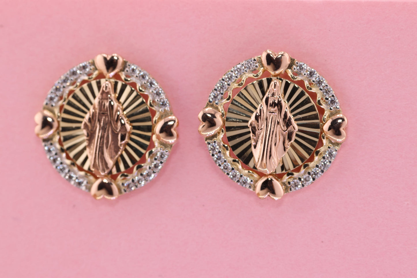 14k Solid Gold Virgin Mary Virgen Maria Lady Guadalupe Earrings A