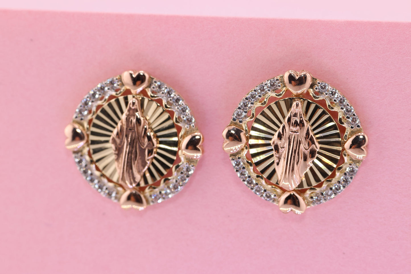 14k Solid Gold Virgin Mary Virgen Maria Lady Guadalupe Earrings A