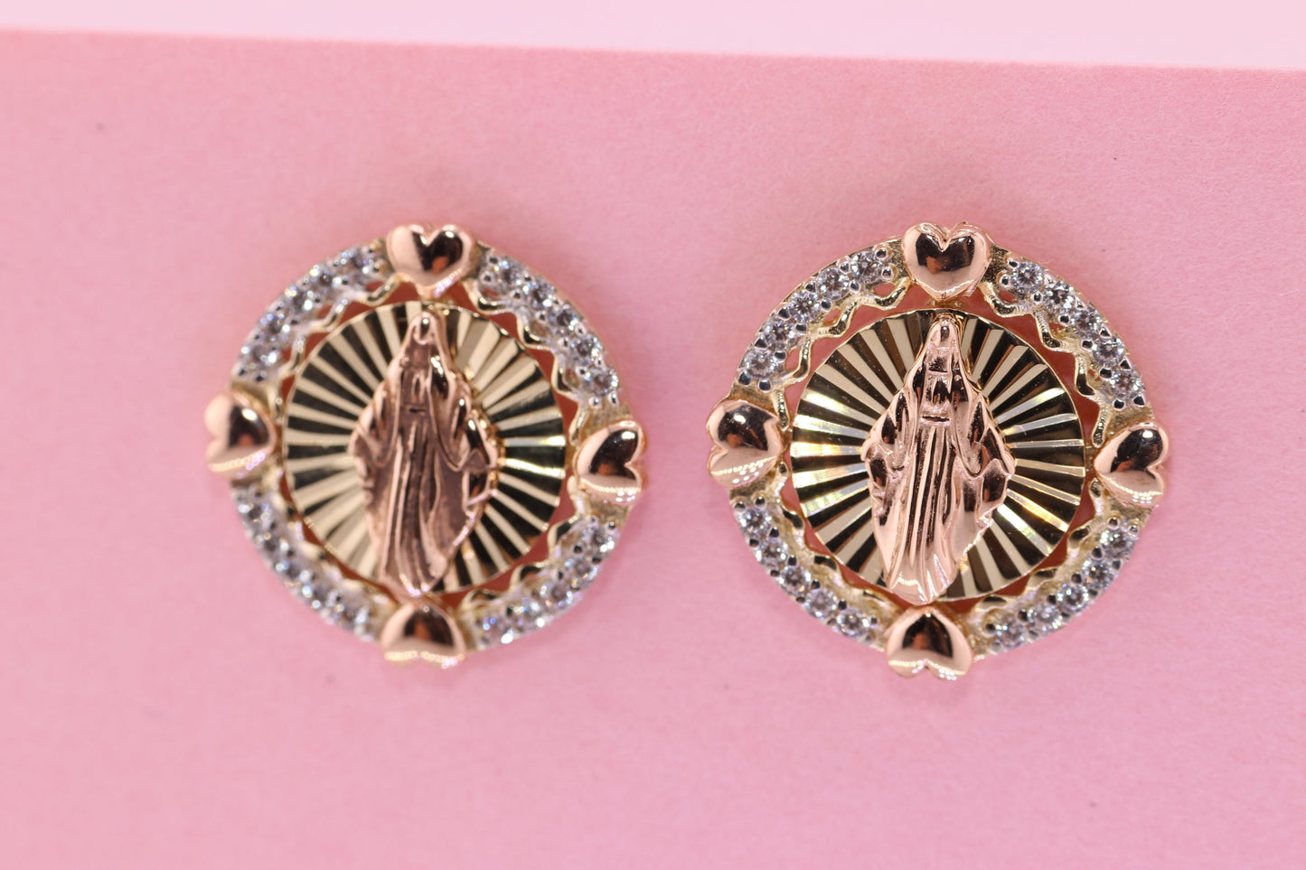 14k Solid Gold Virgin Mary Virgen Maria Lady Guadalupe Earrings A