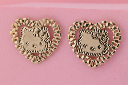 10K Solid Gold Heart Rolex Style Kitty Earrings A