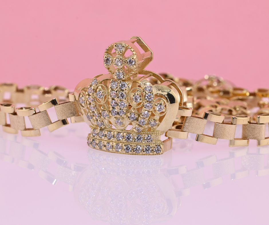 10k Gold HANDMADE Crown Unique Style Pendant for 6mm