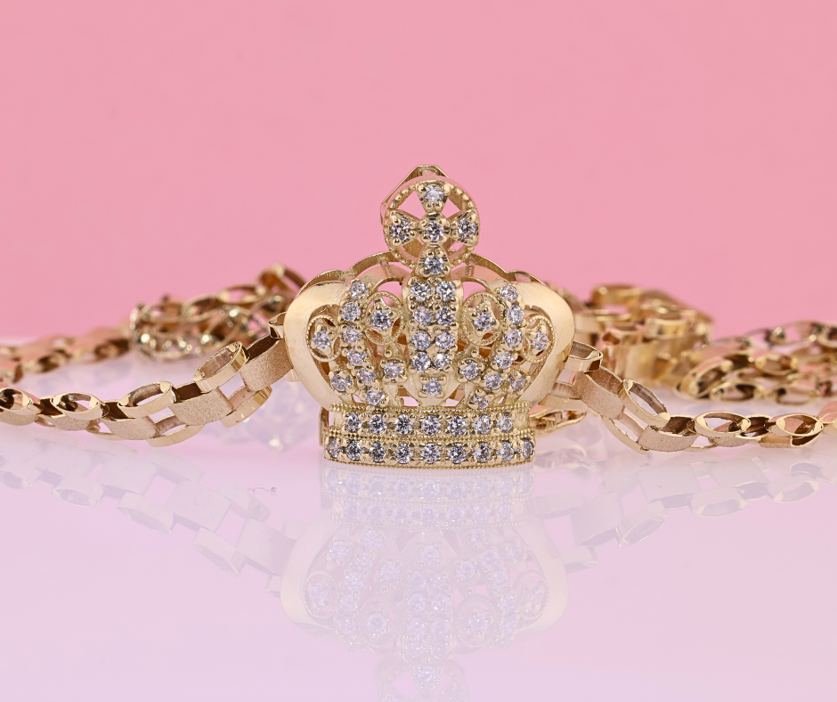 10k Gold HANDMADE Crown Unique Style Pendant for 6mm