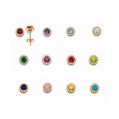 14K Dainty Birthstone Halo Stud Earrings