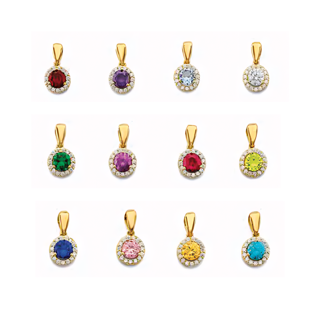 14K Dainty Birthstone Halo Pendant