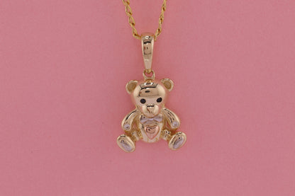 14K Real Gold Teddy Bear Pendant D