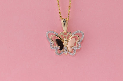 14k Tri Color Cubic Zirconia Butterfly Pendant F