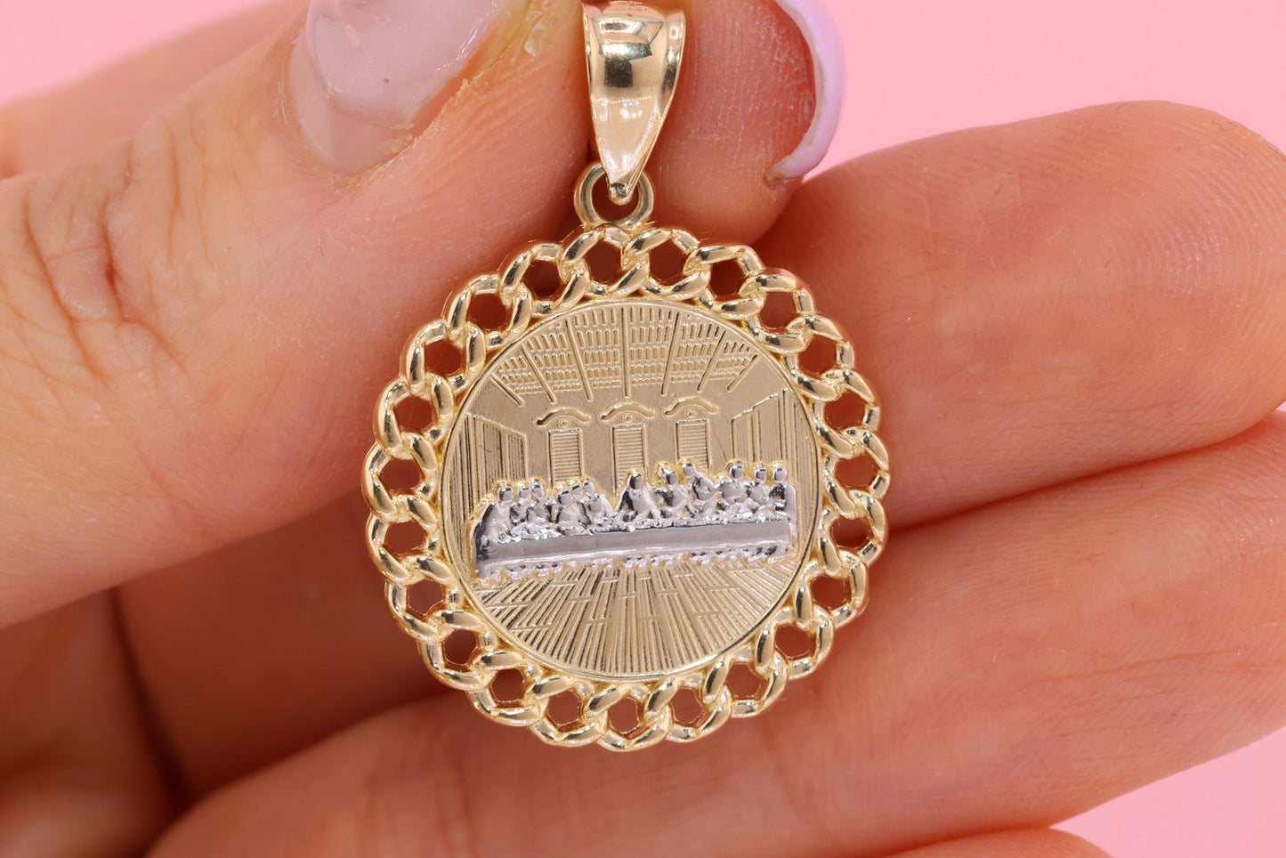 14k Solid Two-Tone Gold Last Supper Pendant B