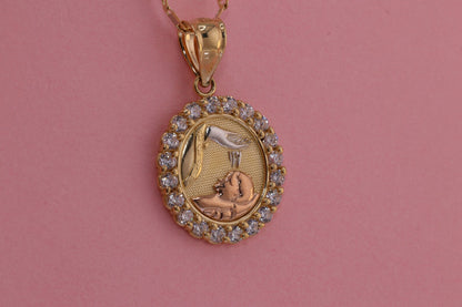 14K Tricolor Mi Bautizo Baptism Pendant