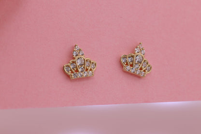 14K Gold CZ Princess Crown Earrings A