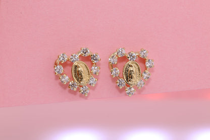 14k Solid Gold Virgin Mary Virgen Maria Lady Guadalupe Earrings M