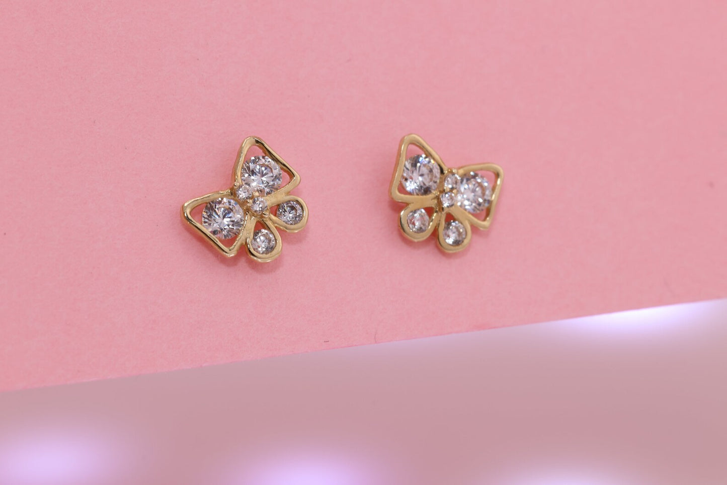 14K Gold CZ Butterfly Earrings H