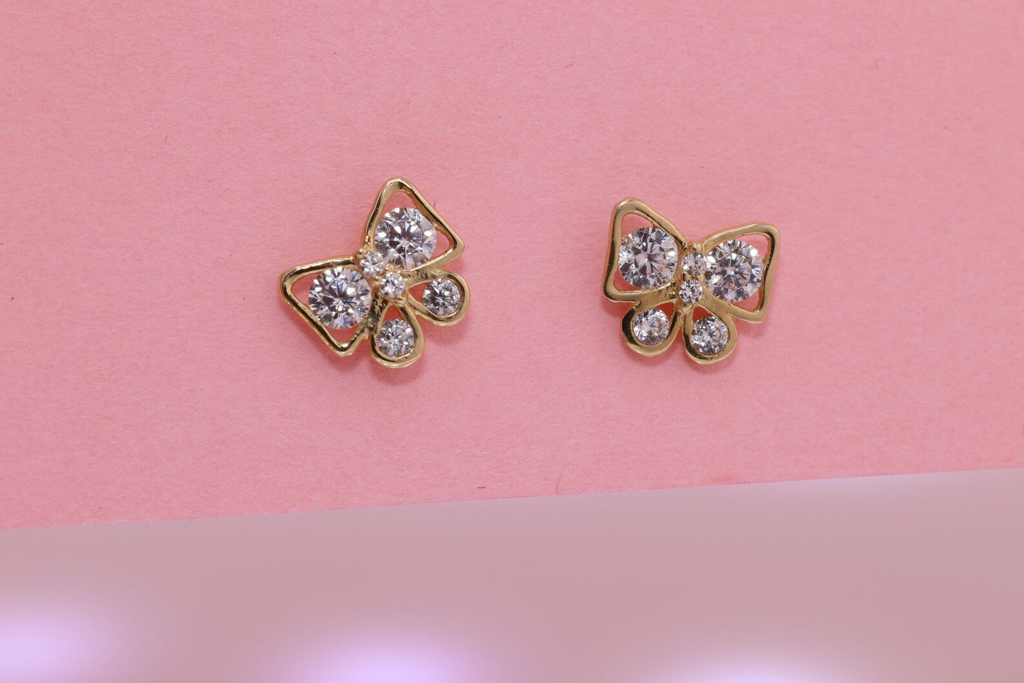 14K Gold CZ Butterfly Earrings H