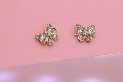 14K Gold CZ Butterfly Earrings H