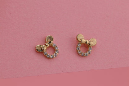 14K Gold White/Pink CZ Mouse Earrings