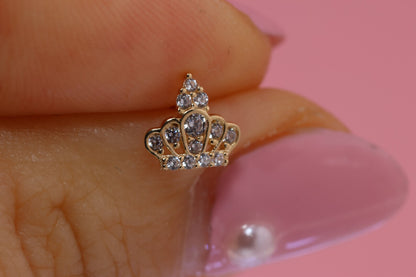 14K Gold CZ Princess Crown Earrings A