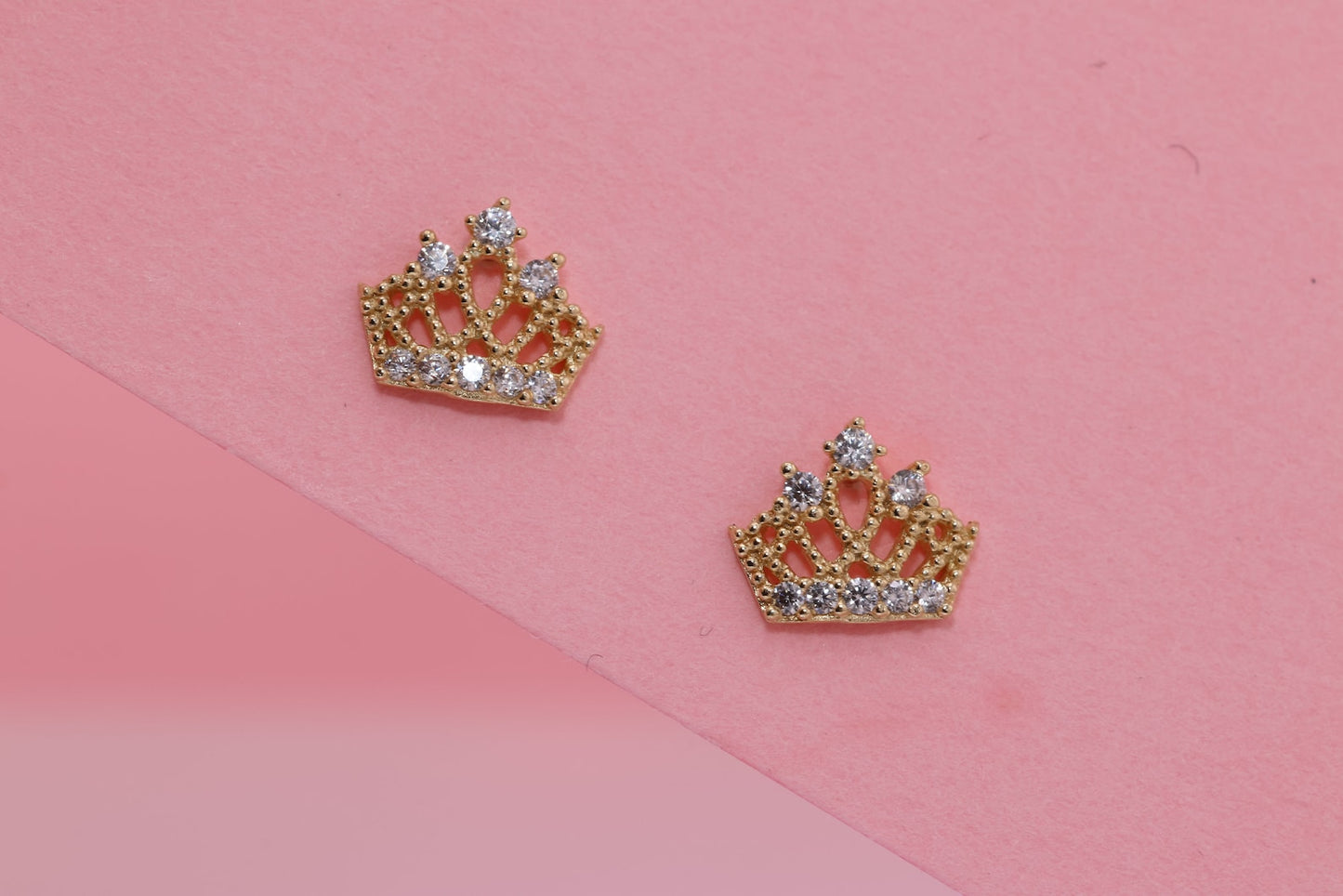 14K Gold CZ Princess Crown Earrings B