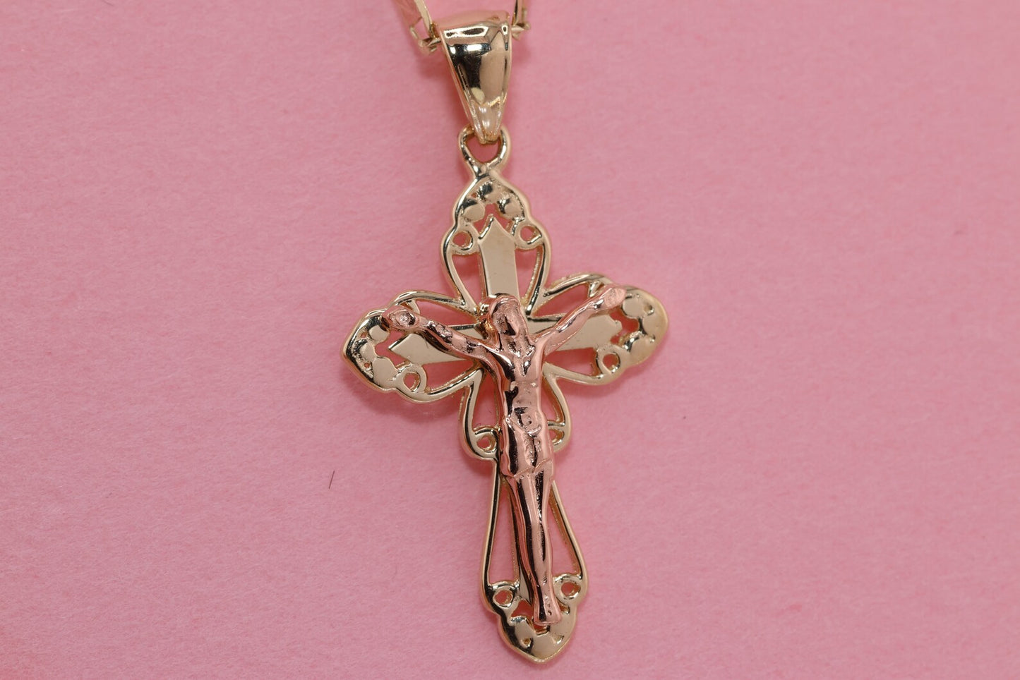 14k Solid Gold Cross Jesus Crucifix Crucifijo Charm Pendant M