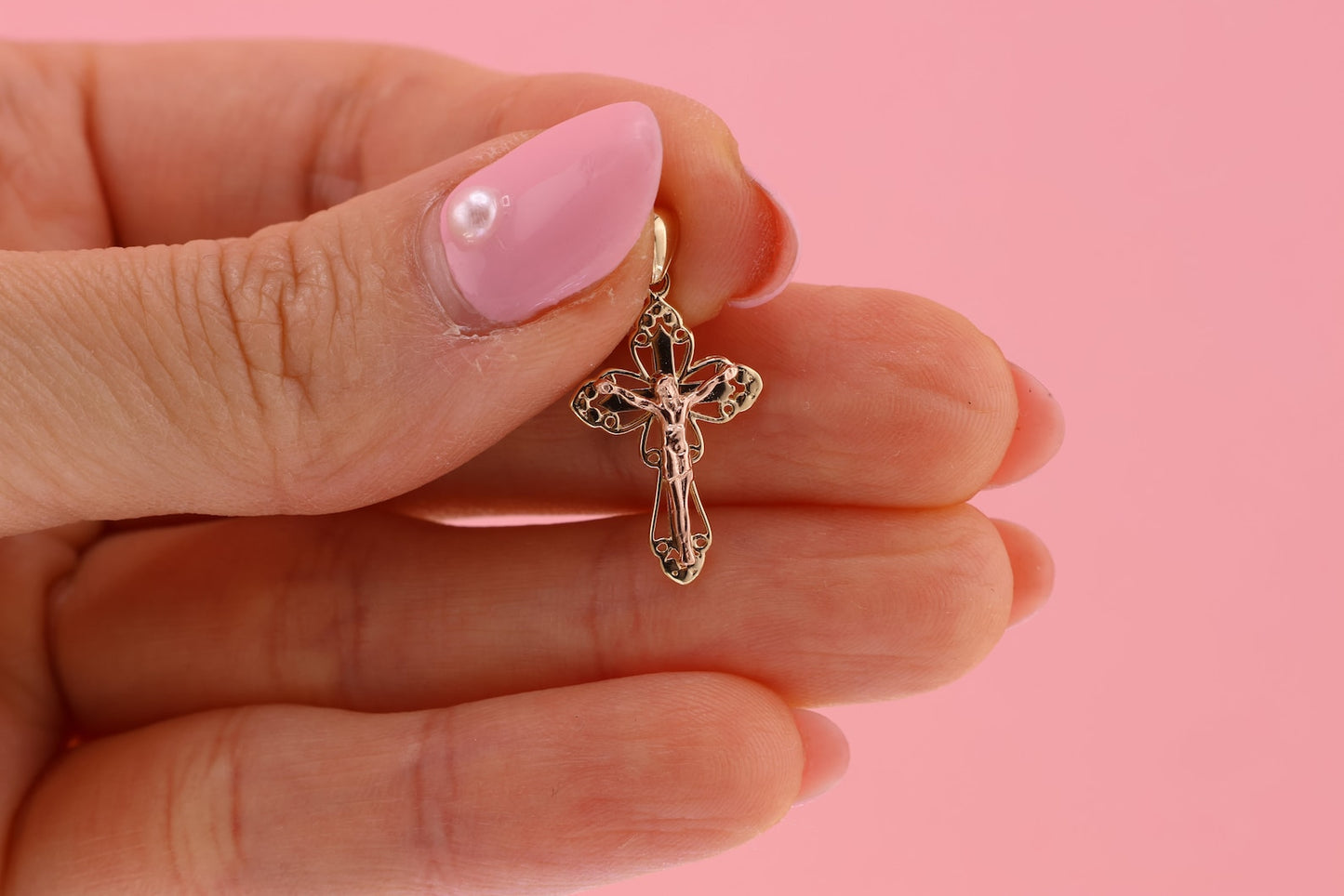 14k Solid Gold Cross Jesus Crucifix Crucifijo Charm Pendant M