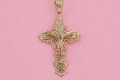 14k Solid Gold Cross Jesus Crucifix Crucifijo Charm Pendant L