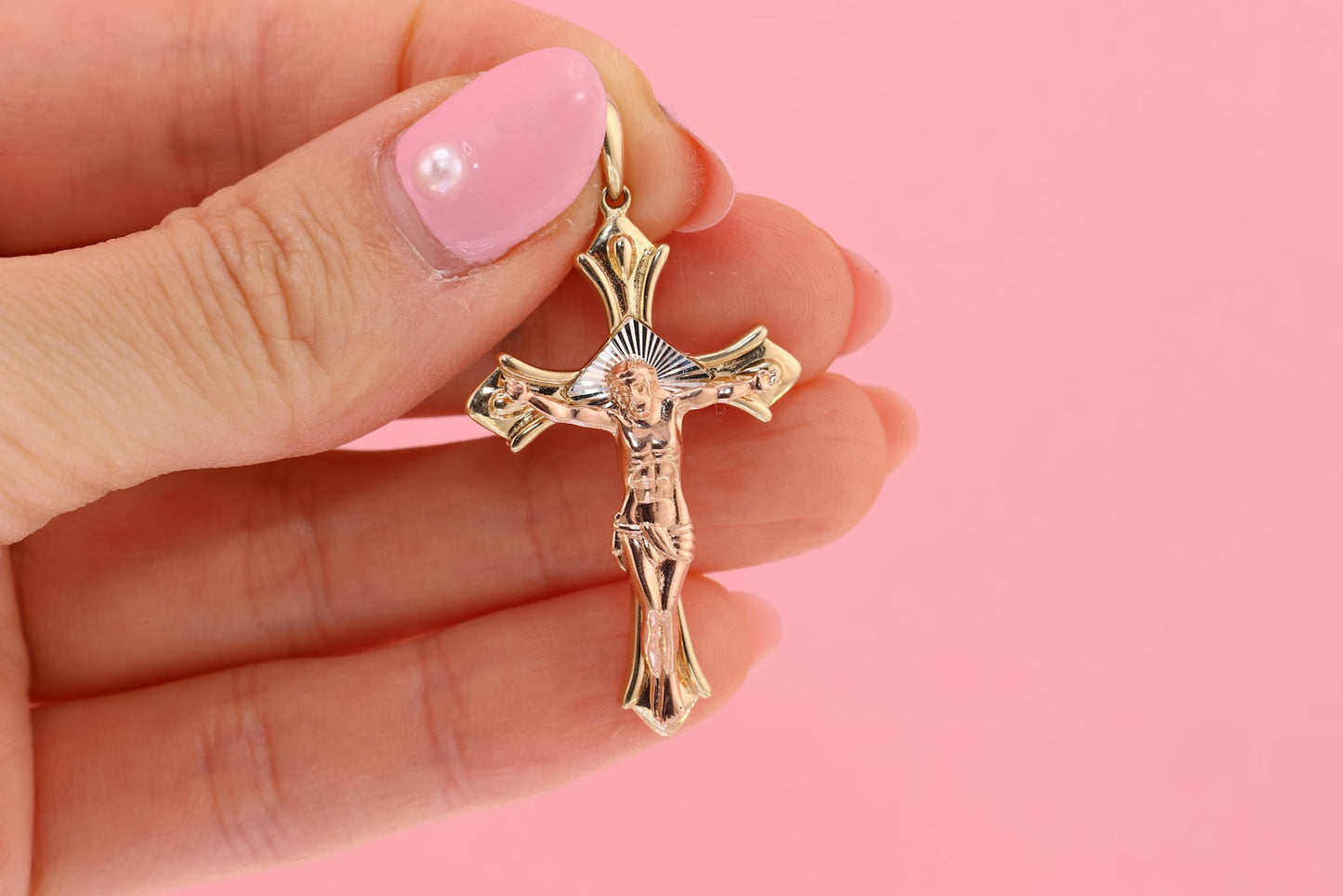 14k Solid Gold Cross Jesus Crucifix Crucifijo Charm Pendant K