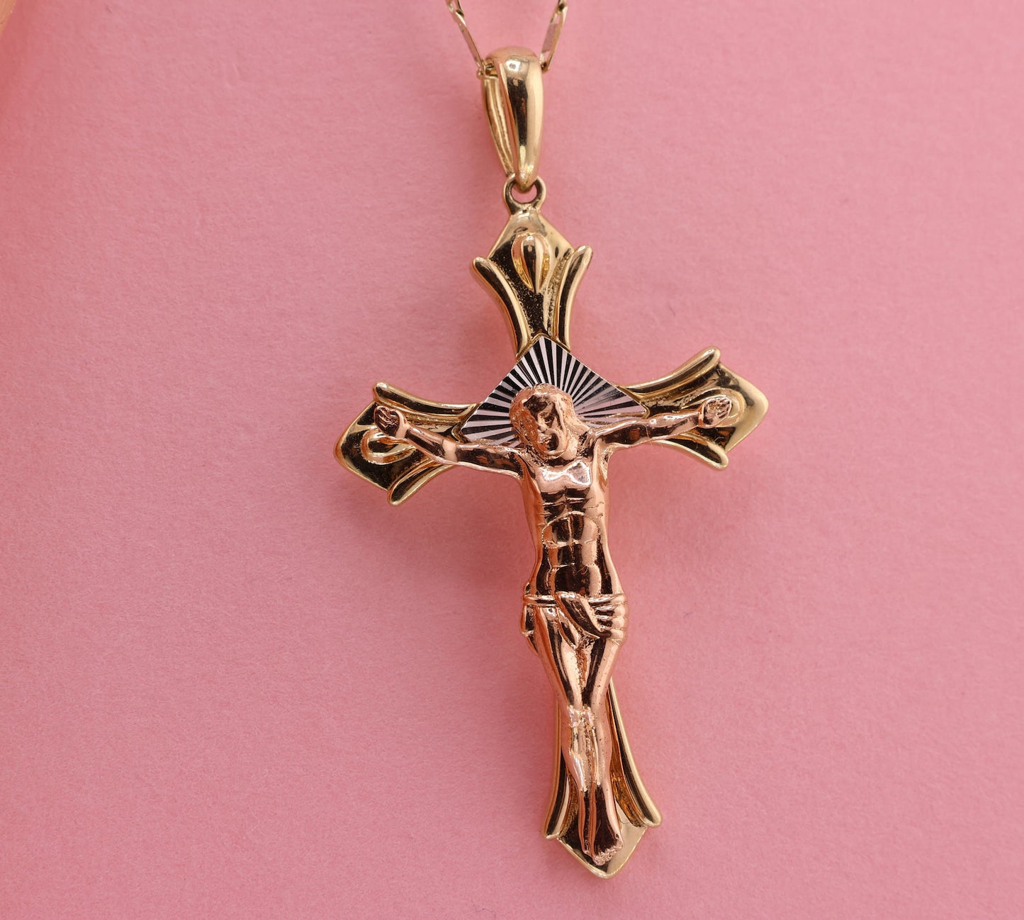 14k Solid Gold Cross Jesus Crucifix Crucifijo Charm Pendant K