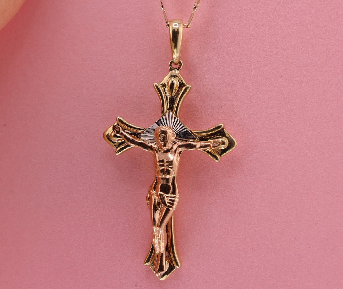 14k Solid Gold Cross Jesus Crucifix Crucifijo Charm Pendant K