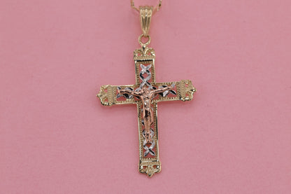 14k Solid Gold Cross Jesus Crucifix Crucifijo Charm Pendant G