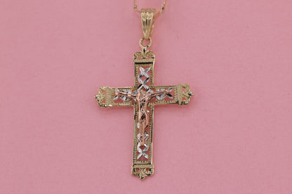 14k Solid Gold Cross Jesus Crucifix Crucifijo Charm Pendant G