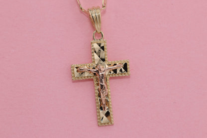 14k Solid Gold Cross Jesus Crucifix Crucifijo Charm Pendant H