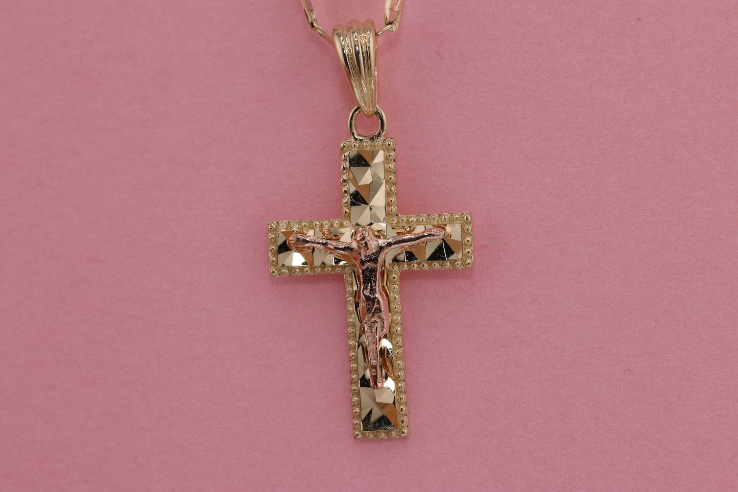 14k Solid Gold Cross Jesus Crucifix Crucifijo Charm Pendant H