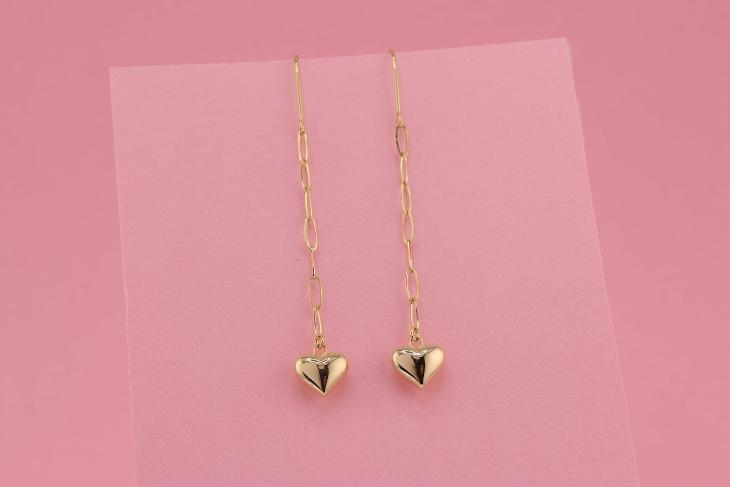 14k Gold Heart Paperclip chain Drop Earrings