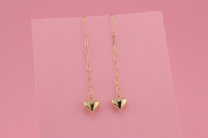 14k Gold Heart Paperclip chain Drop Earrings