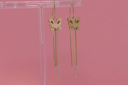 14k Tri Color Glitter Gold Dainty Butterfly Dangle Earrings B