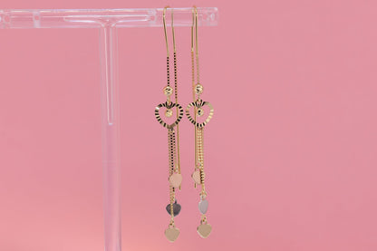 14k Tri Color Glitter Gold Dainty Heart Dangle Earrings C