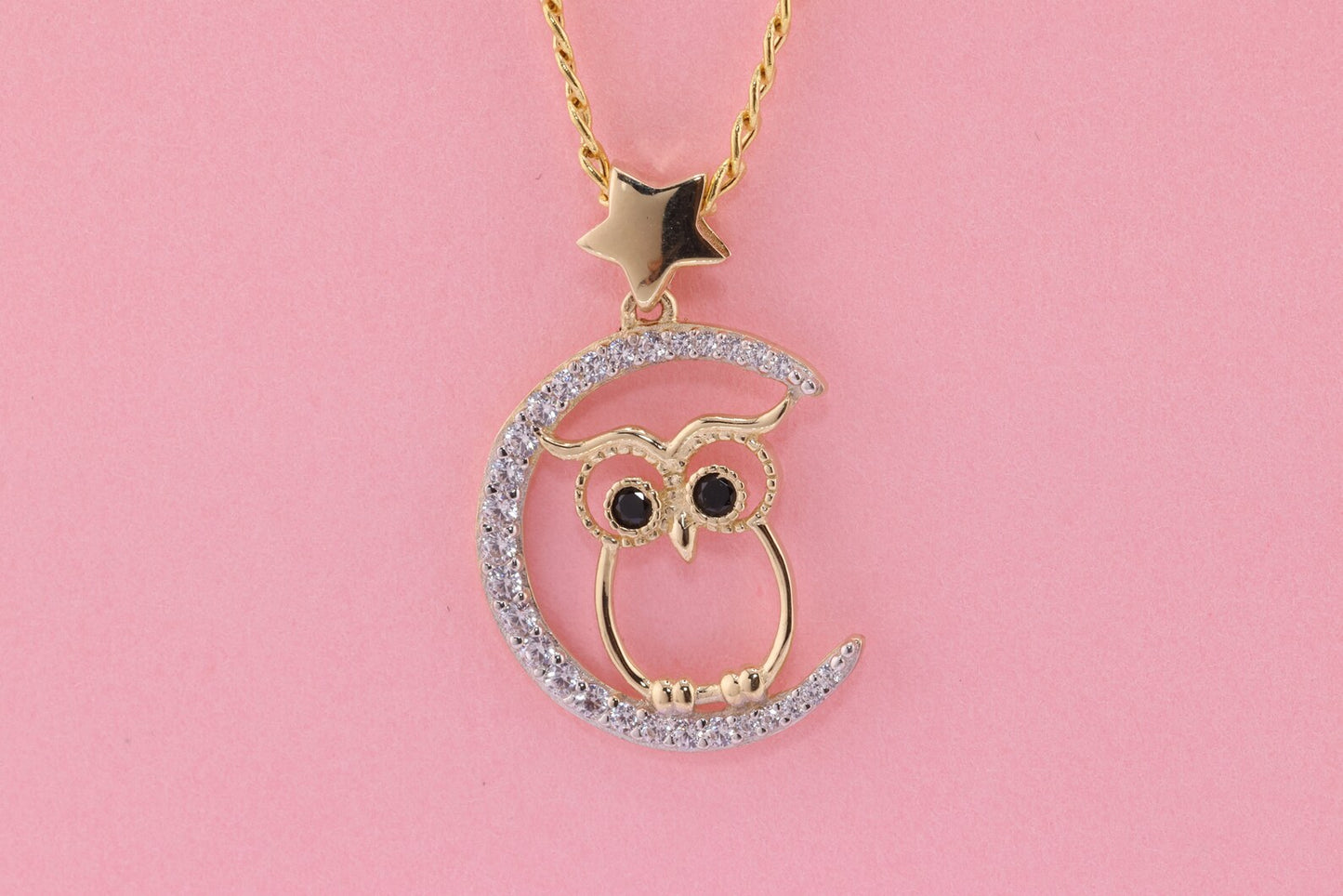 14k Yellow CZ Owl Pendant