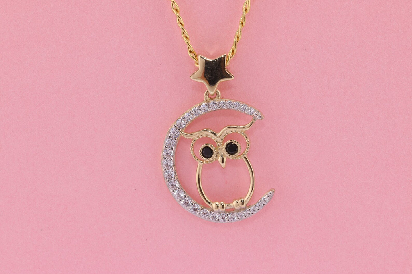 14k Yellow CZ Owl Pendant