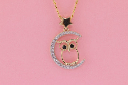 14k Yellow CZ Owl Pendant