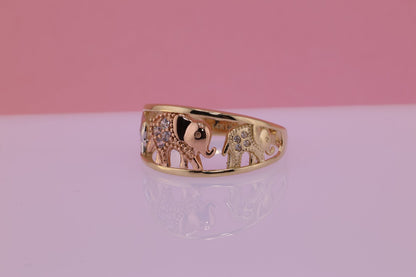 14k Tri Color CZ Elephant Band Ring C