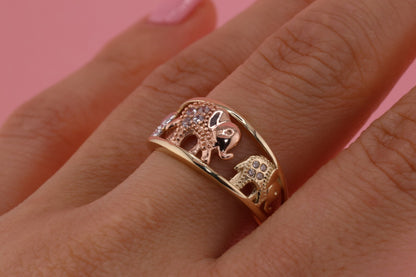 14k Tri Color CZ Elephant Band Ring C