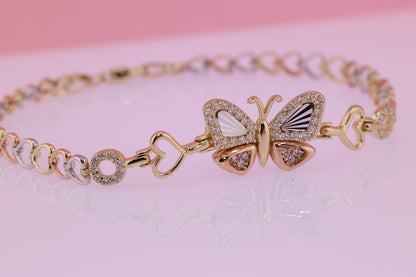 14K Gold Tri color Butterfly Bracelet B