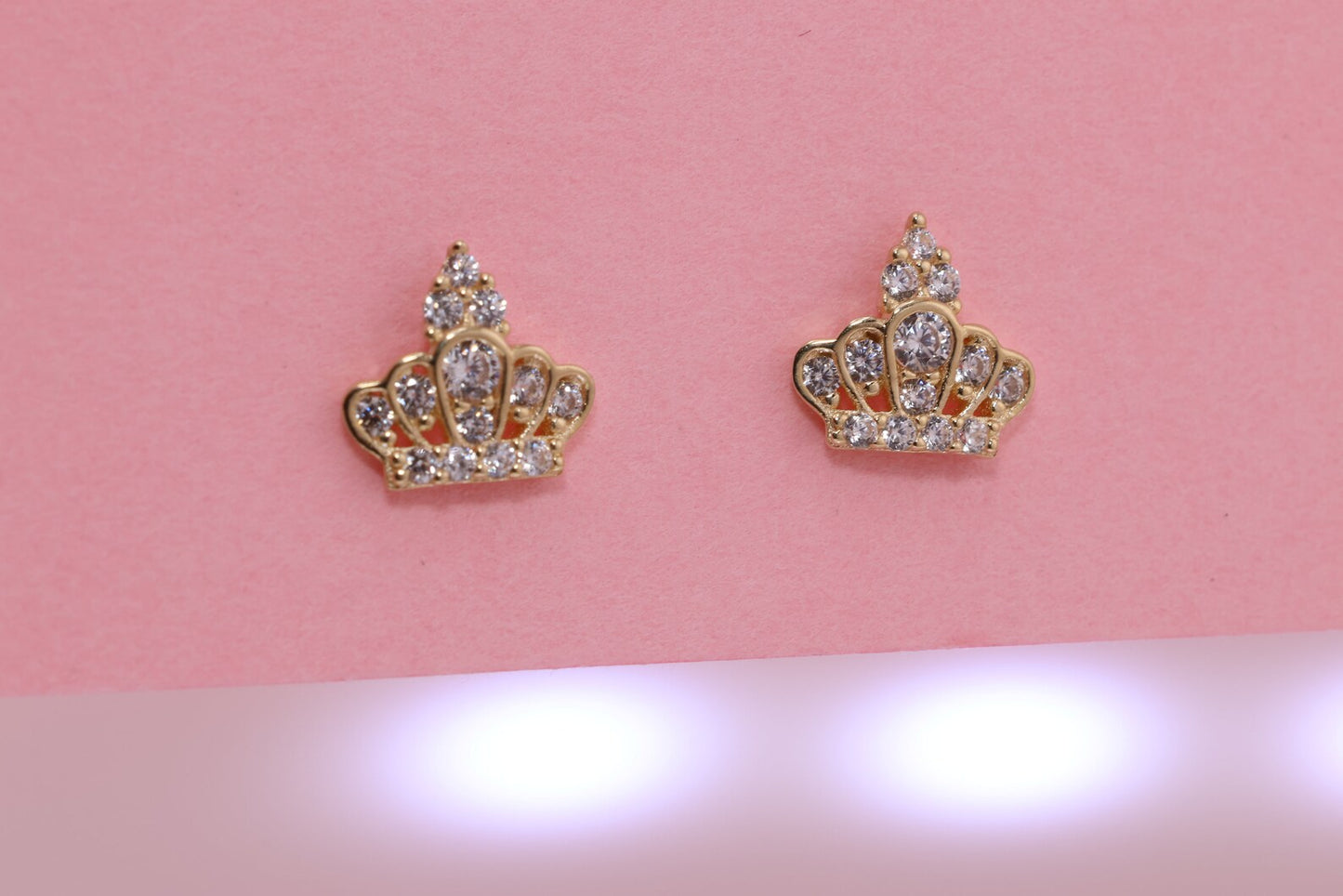 14K Gold CZ Princess Crown Earrings A