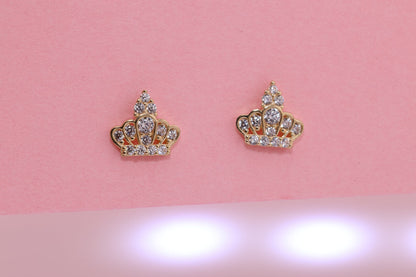 14K Gold CZ Princess Crown Earrings A