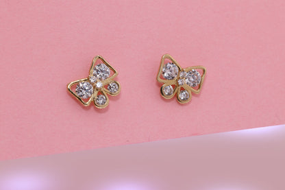 14K Gold CZ Butterfly Earrings H